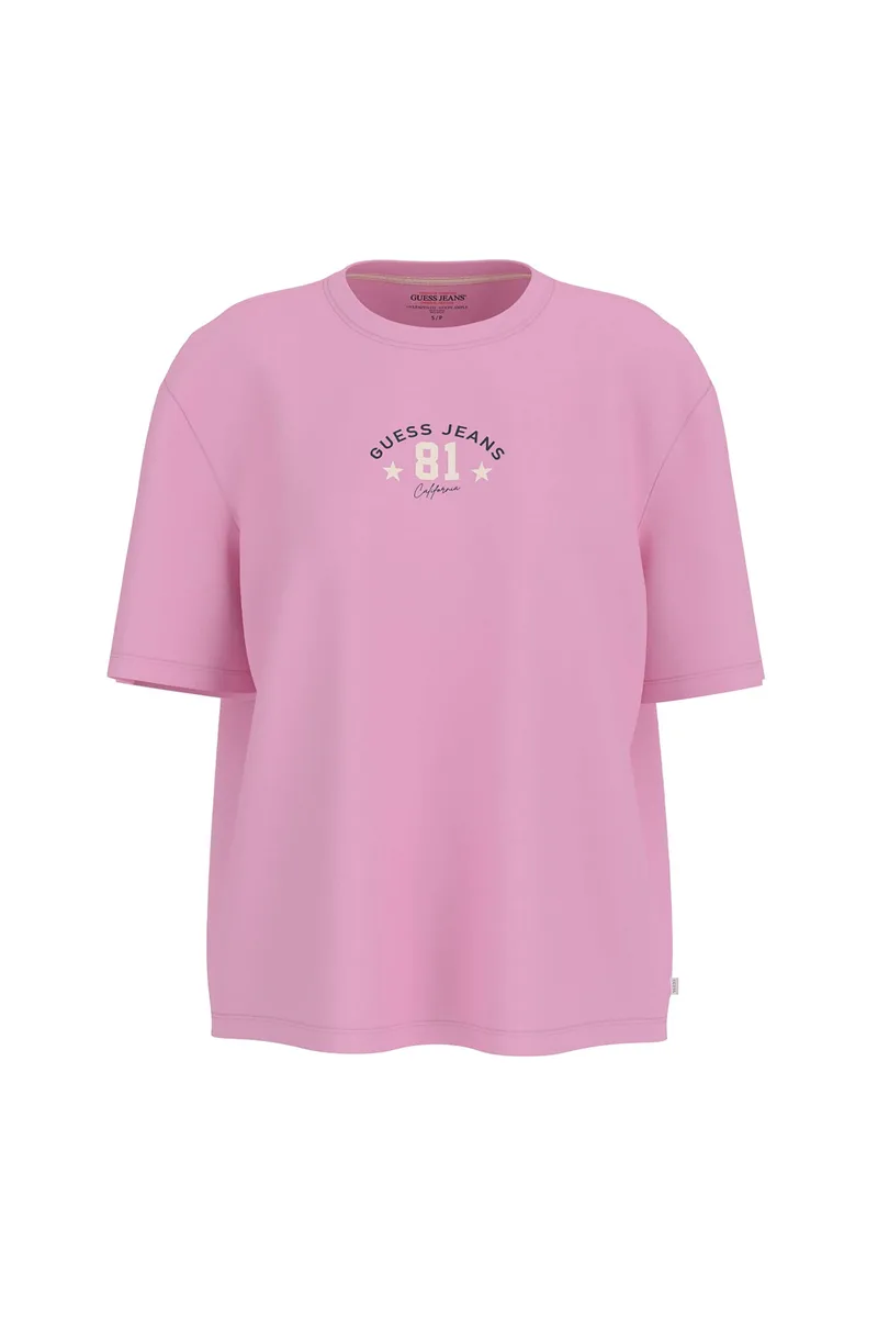Guess γυναικείο T-shirt με λογότυπο Regular Fit - W6RI20K8HM0 Ροζ