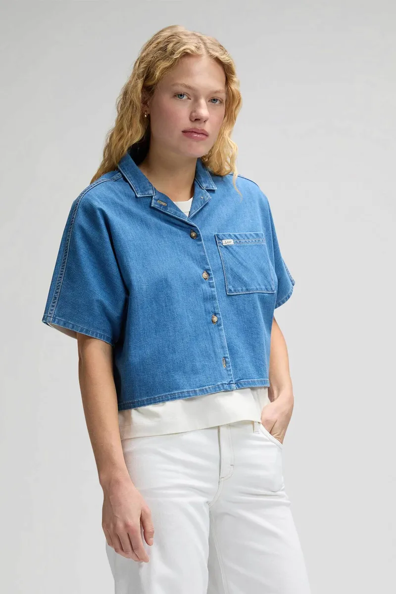 Lee® γυναικείο denim πουκάμισο με τσέπη Regular Fit "Dye Star" - 112378744 Denim Blue