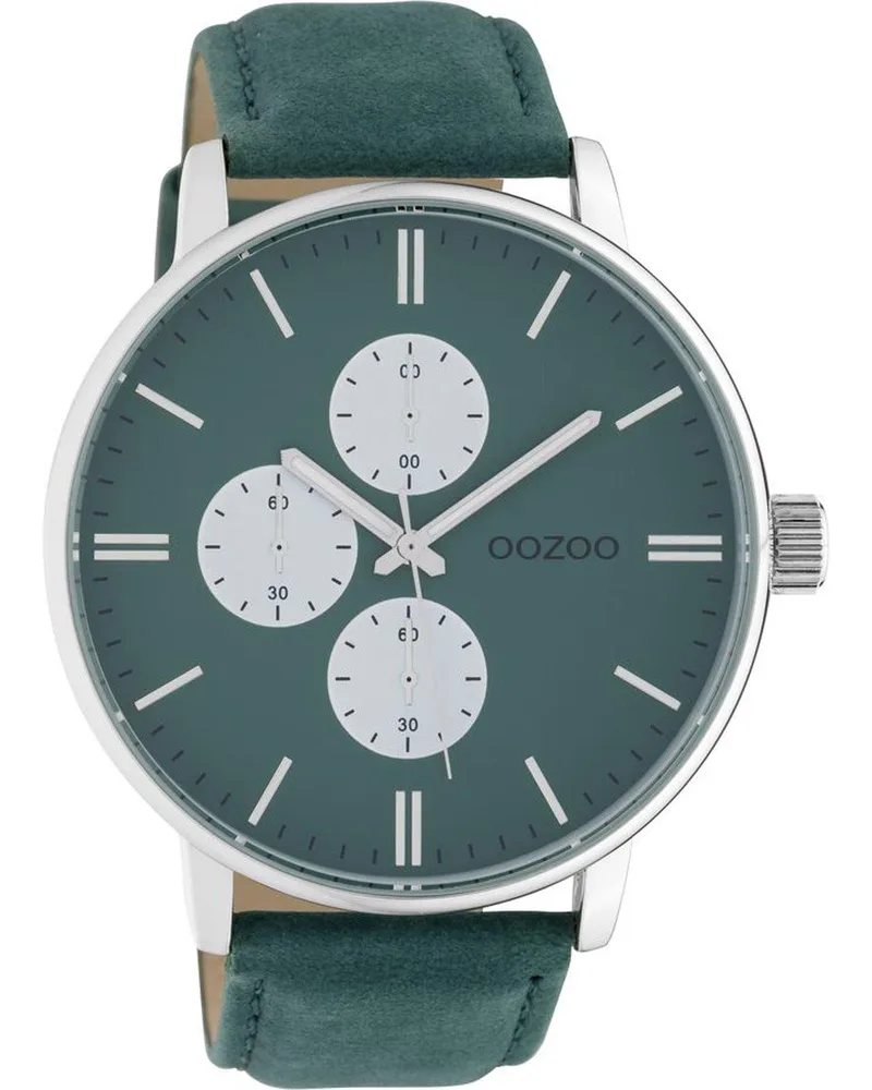 OOZOO Timepieces - C10313, Silver case with Green Leather Strap