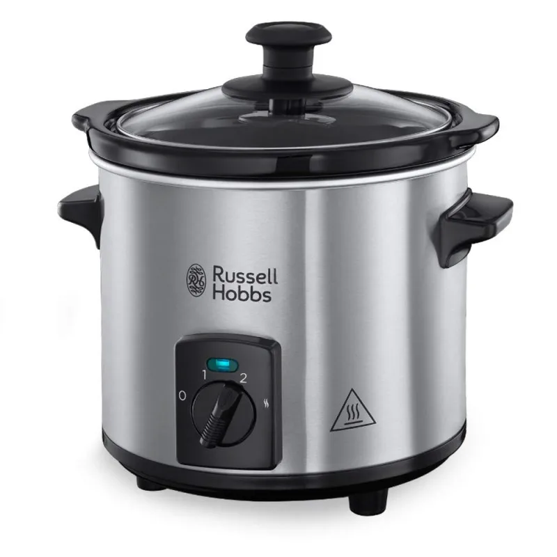 Russell Hobbs Compact Home Slow Cooker 25570-56, 145W, 2L, 3 ρυθμίσεις θερμοκρασίας, Κεραμικά σκεύη μαγειρέματος, χωρίς BPA και PFAS, Μαύρο/inox