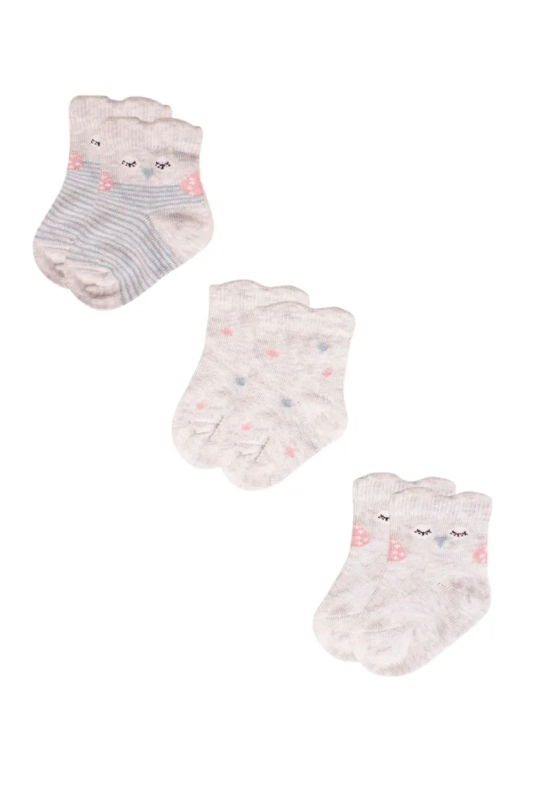 Καλτσάκια bebe Grey Owls 3 τεμ. 68332a-Γκρι