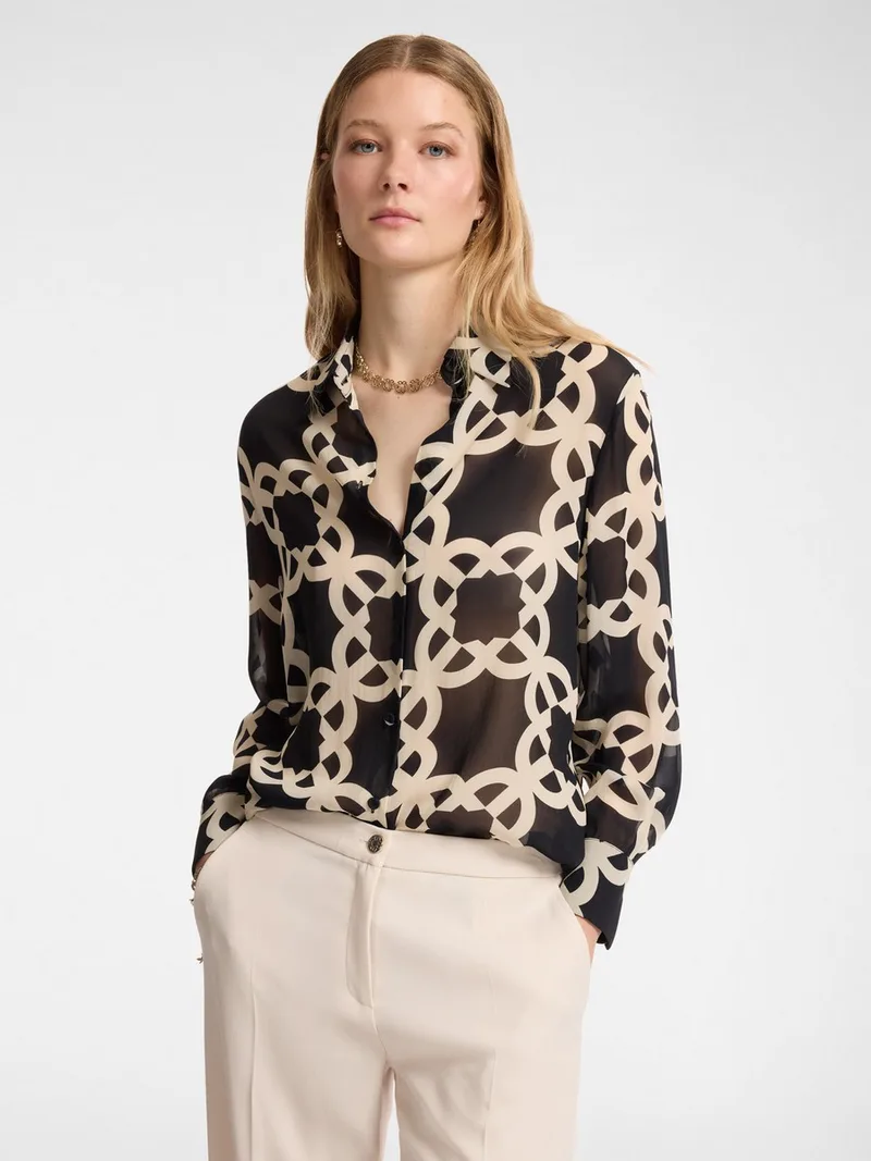 Elena Miro Γυναικείο Πουκάμισο με All Over Print Straight Fit σε Μαύρο