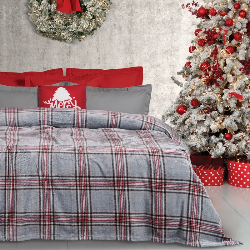 Κουβέρτα Fleece Υπέρδιπλη Das Home 1362 Grey-Red 220x240