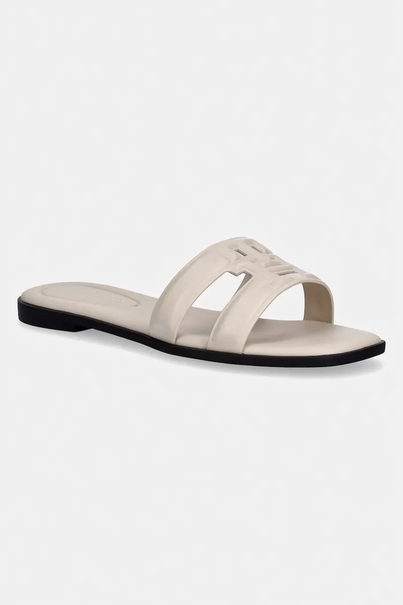 Tommy Hilfiger Γυναικείες δερμάτινες σαγιονάρες TH LOGO STRAP MULE Επίπεδο τακούνι