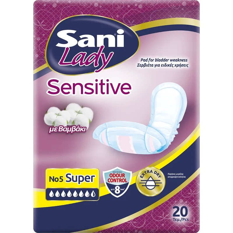 Sani Sensitive Lady No5 Super Διακριτικές Σερβιέτες για Ελαφριά Μορφή Ακράτειας 20 Τεμάχια