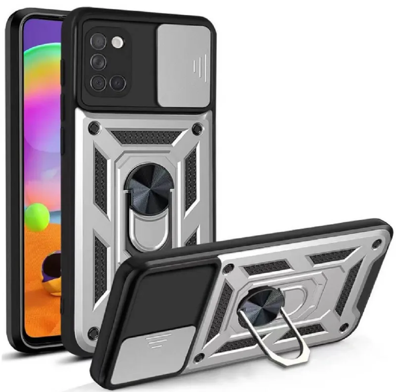 Bodycell Armor Slide - Ανθεκτική Θήκη Samsung Galaxy A31 με Κάλυμμα για την Κάμερα & Μεταλλικό Ring Holder - Silver (5206015014291)
