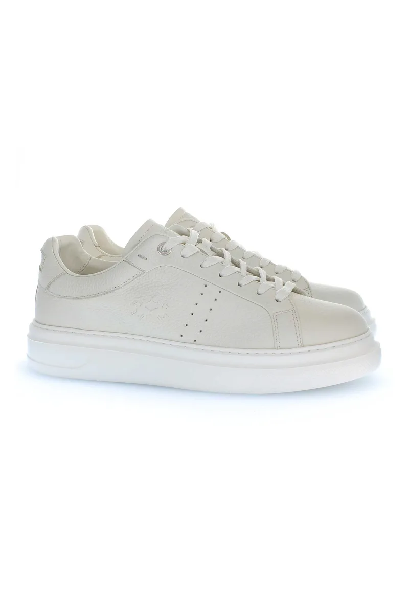 La Martina ανδρικά δερμάτινα sneakers με λογότυπο - LFM261010-1C013 Κρέμ