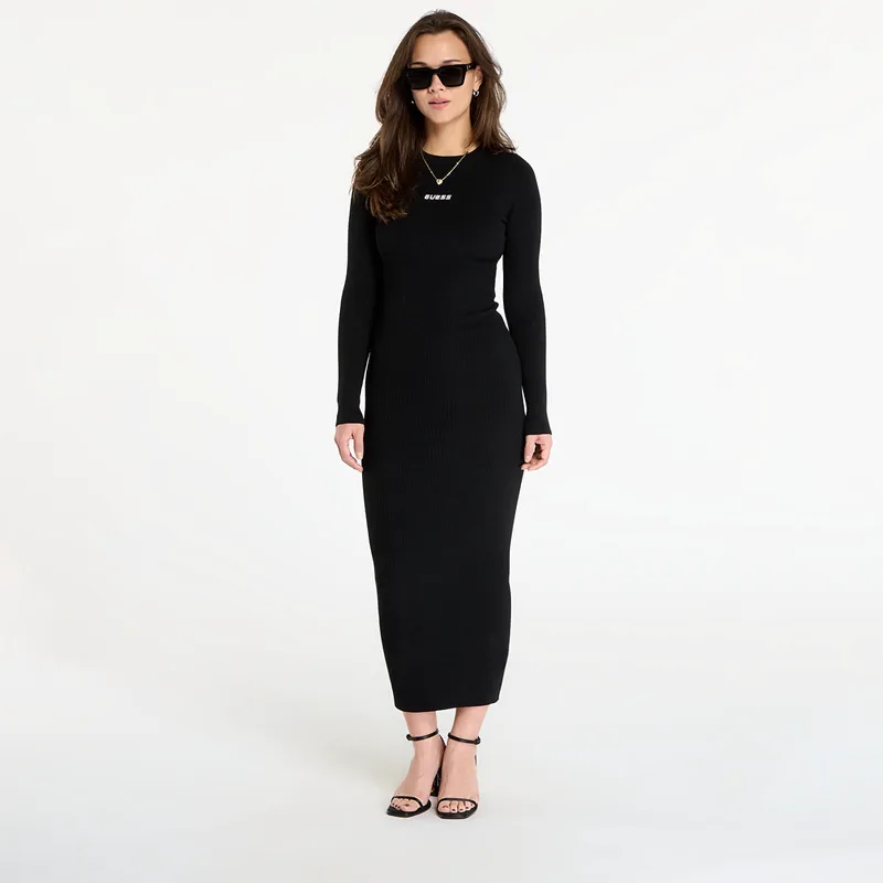 Φόρεμα GUESS Flaminia Ls Cn Ribbed Dress Sw Black S