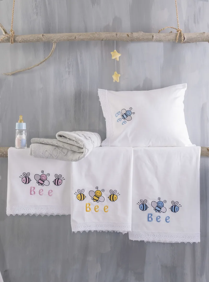 Σετ Σεντόνια Κούνιας 3 Τεμαχίων Rythmos Honey Bee Ροζ 105x160