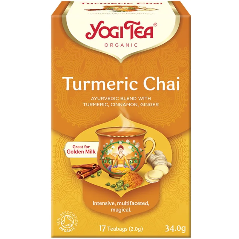 Yogi Tea Turmeric Chai Ρόφημα Βοτάνων Τσαγιού με Κουρκουμά, Κανέλα, & Τζίντζερ για Έμπνευση, Ηρεμία & Παραγωγικότητα 17 Teabags (17 Φακελάκια x 2,0g)