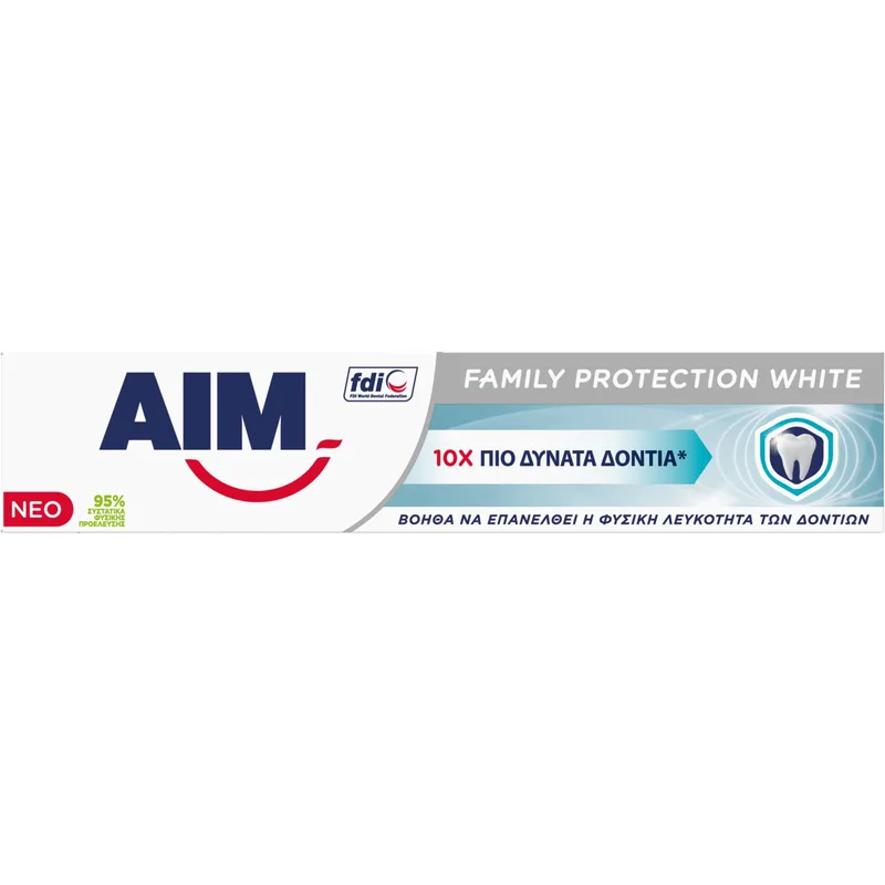 Aim Family Protection White Toothpaste 1450 ppm F Φθοριούχος Οδοντόκρεμα για Λεύκανση & Ενδυνάμωση των Δοντιών 75ml