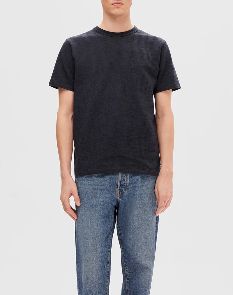 SELECTED SLMSANDER SEERSUCKER SS O-NECK TEE 16092769-Sky Captain DarkBlue