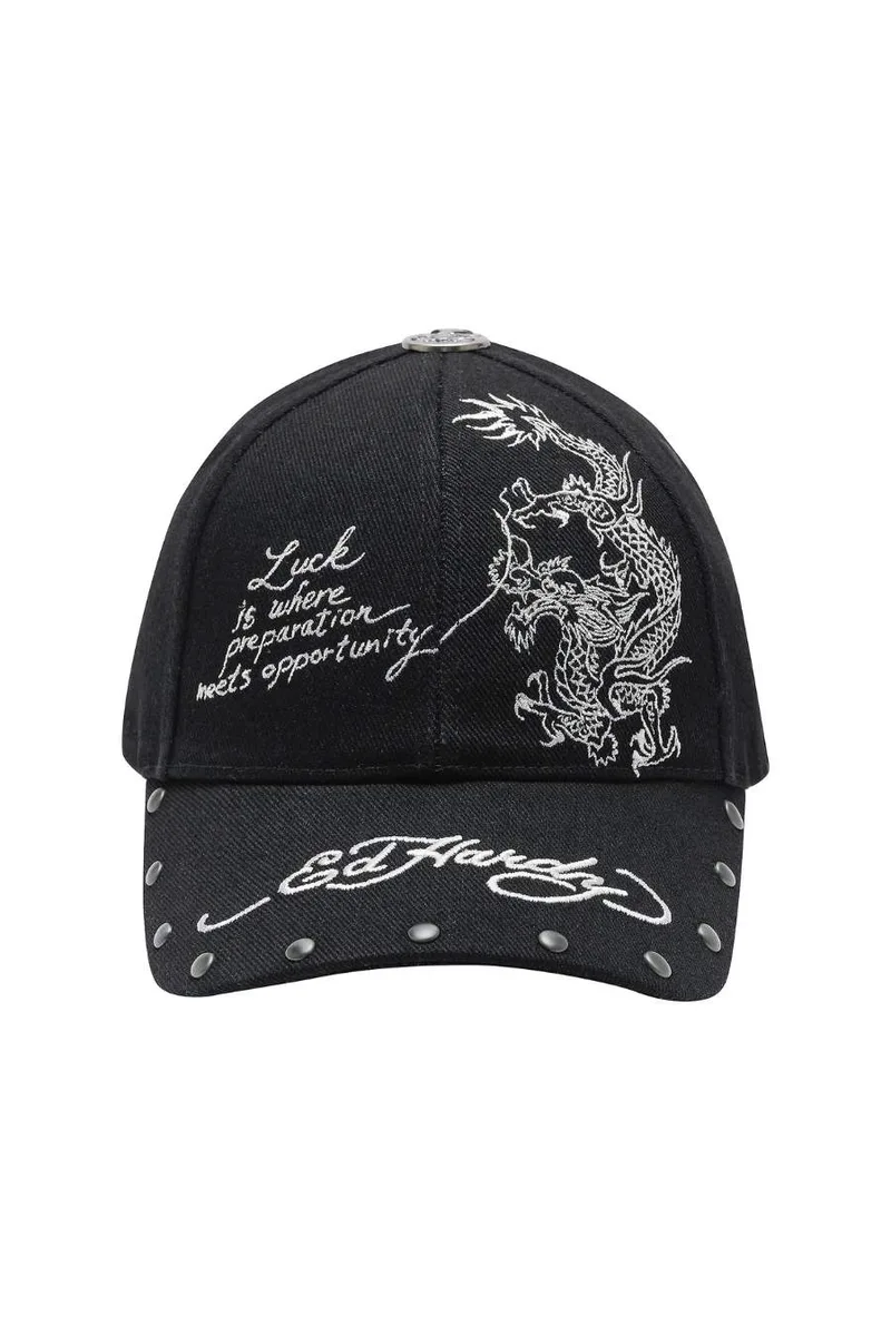 ED HARDY Καπέλα LUCKY DRAGON 6 PANEL CONTRAST STITCH DENIM CAP - BLACK-ED4902-BLACK