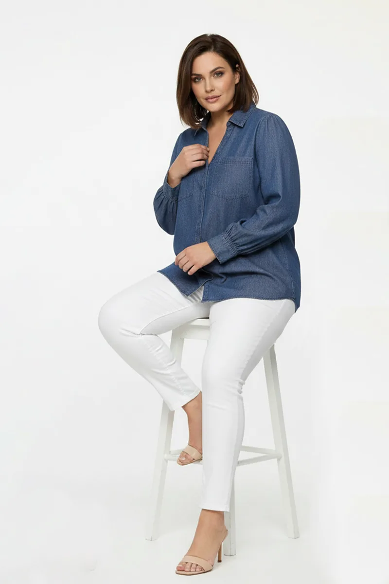 Πουκάμισο denim με μπροστινές τσέπες σε dark blue denim χρώμα