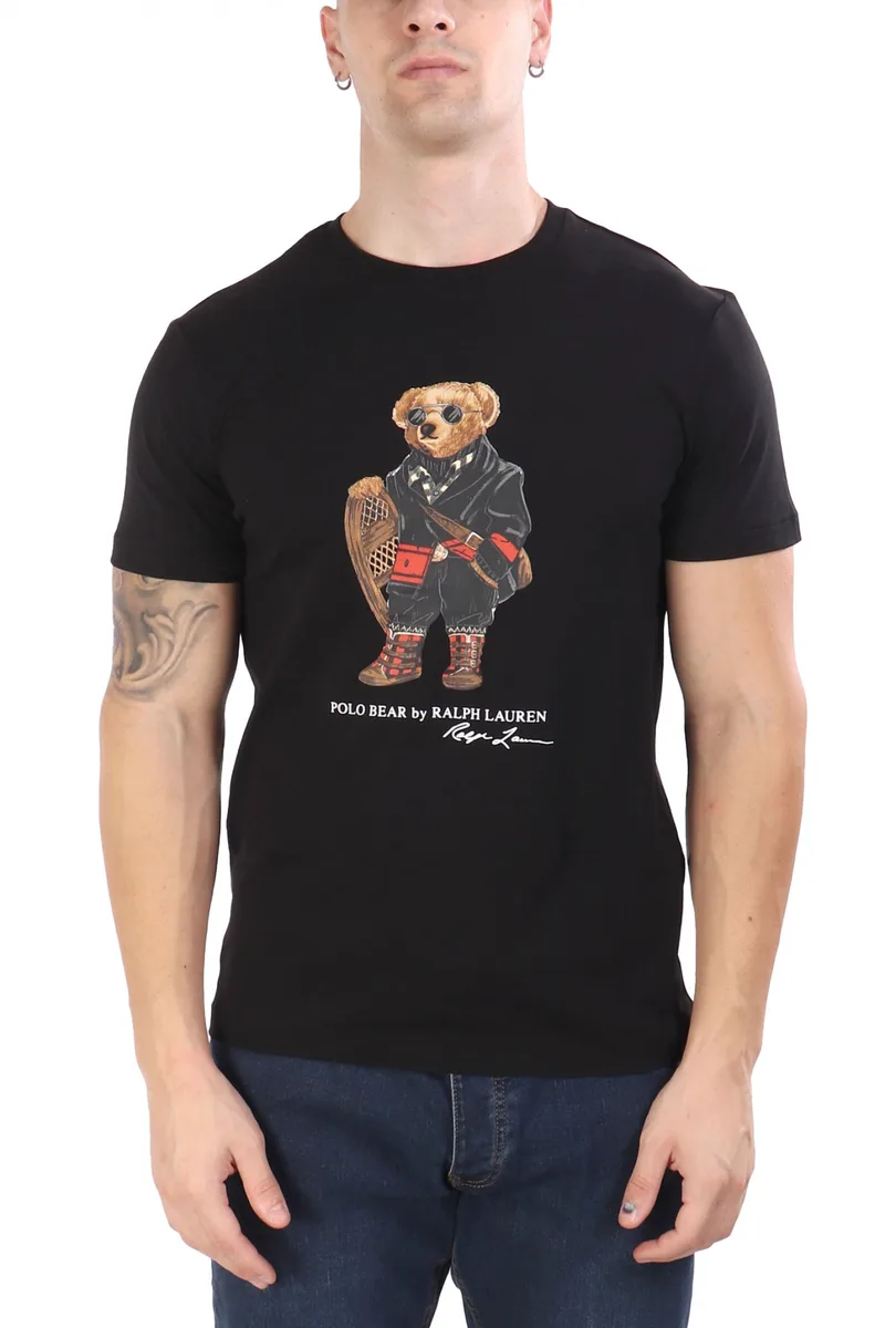RALPH LAUREN T-SHIRT CREW NECK CUSTOM SLIM FIT LOGO BEAR ΜΑΥΡΟ