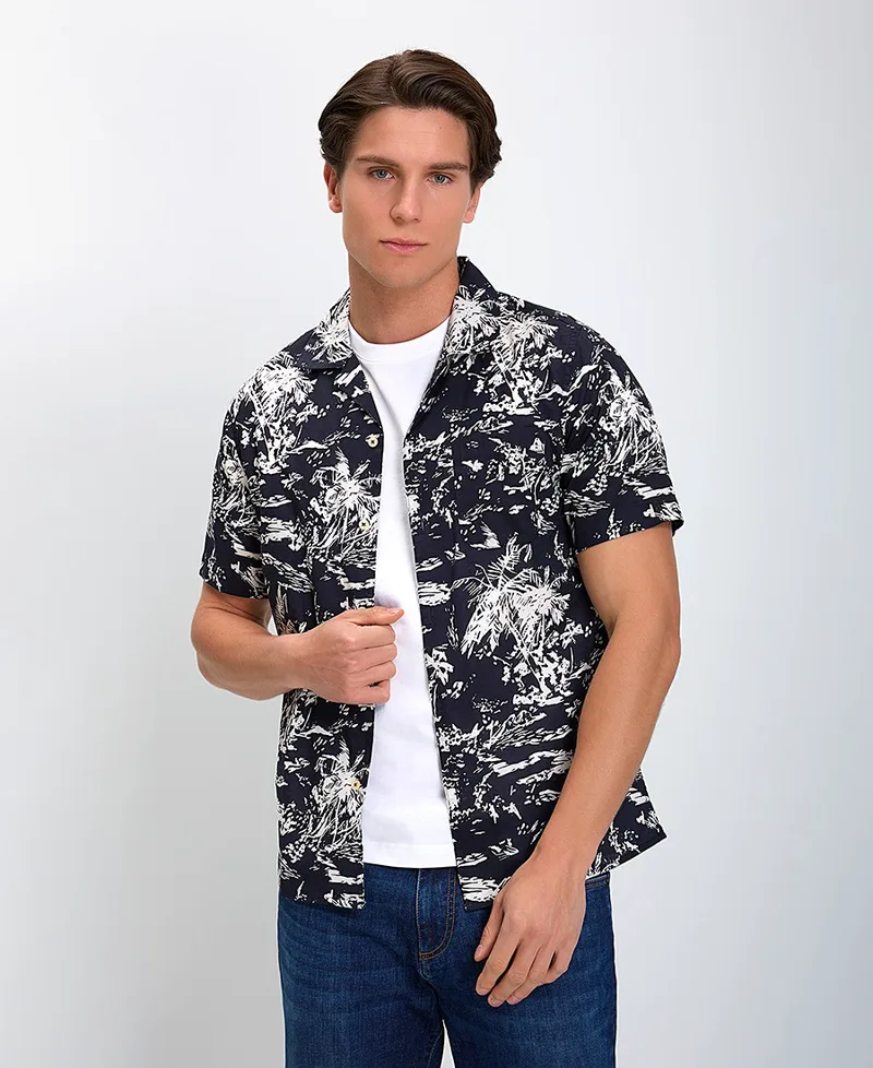MarkUp Ανδρικό Κοντομάνικο Πουκάμισο All Over Print Relaxed Fit σε Μαύρο
