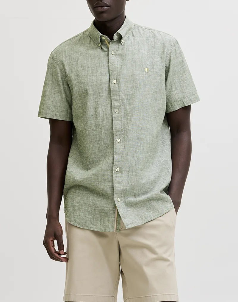 JACK&JONES JPRBLUSUMMER LIN. BL. SHIELD SS SHIRT SN 12295803-Laurel WreathFit:REGULAR FIT MintGreen