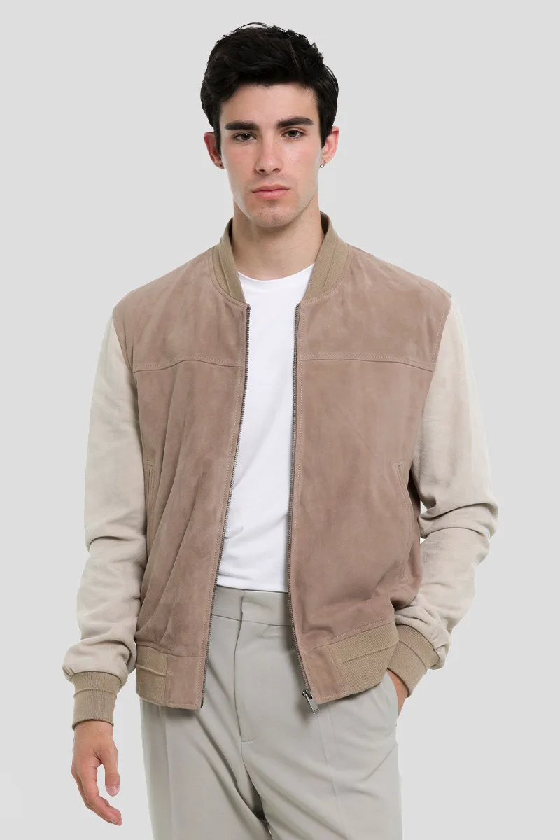 ARMA Ανδρικό Καφέ Μπεζ Leather Suede Bomber Jacket