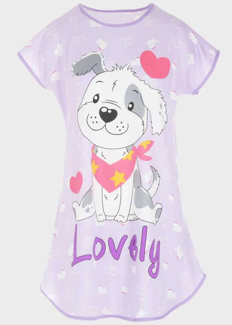 Γυναικείο νυχτικό λαιμόκοψη all print dogs ΛΙΛΑ