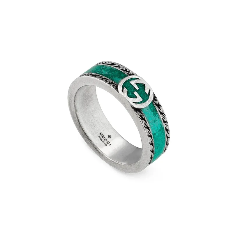 GUCCI "Interlocking G" Δαχτυλίδι από ασήμι 925 Silver & Green YBC645573001012