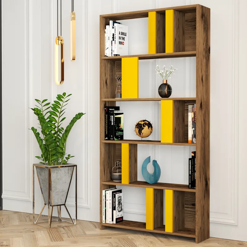 Βιβλιοθήκη Lima - Walnut, Yellow 845Hct3645 (90x180x20)