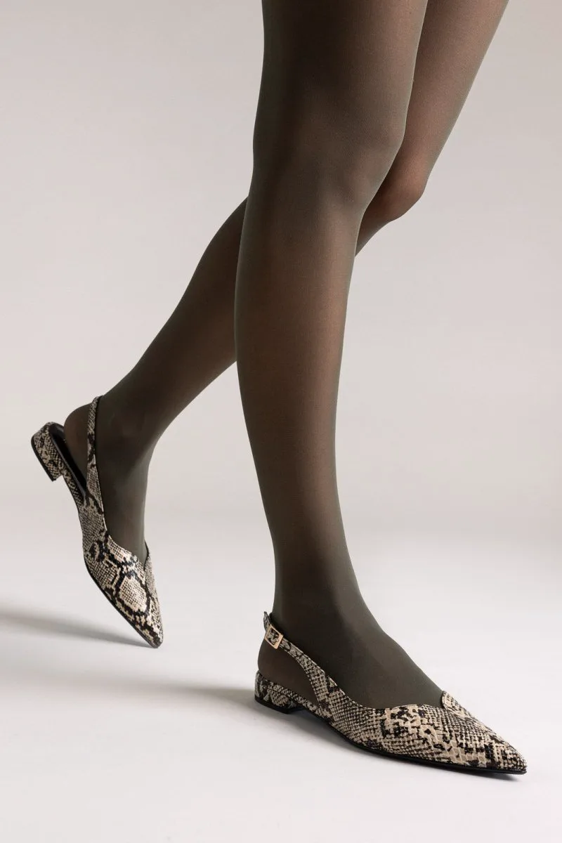 TFP Slingback Pointed Ballet Flats - 117 - Ivory Black Snake Print