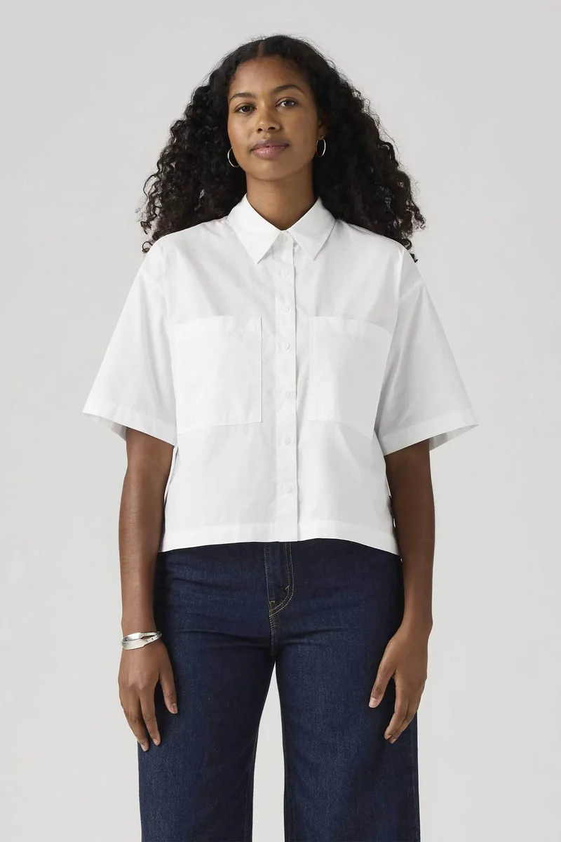 Levi's® γυναικείο πουκάμισο cropped με τσέπες Relaxed Fit "Harlie" - 003QI0001 Λευκό
