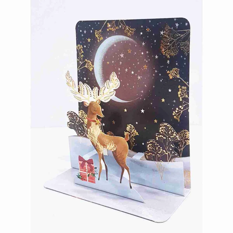 Pictura Xmas 3D Αναδυόμενη Κάρτα- Τάρανδος στην Ημισέληνο