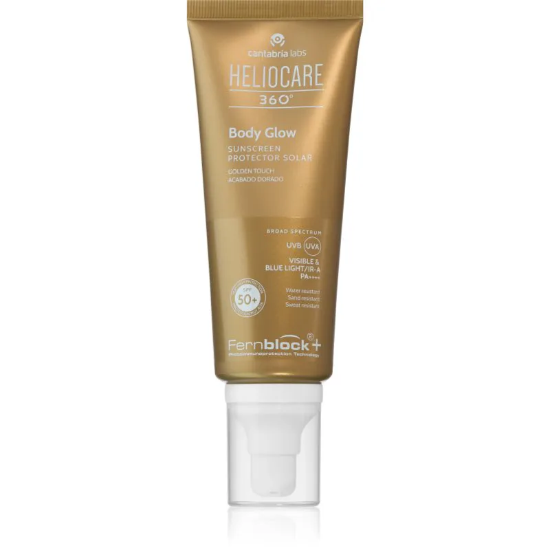 Heliocare 360° Body Glow τζελ σώματος με γκλίτερ για ηλιοθεραπεία SPF 50+ 100 ml
