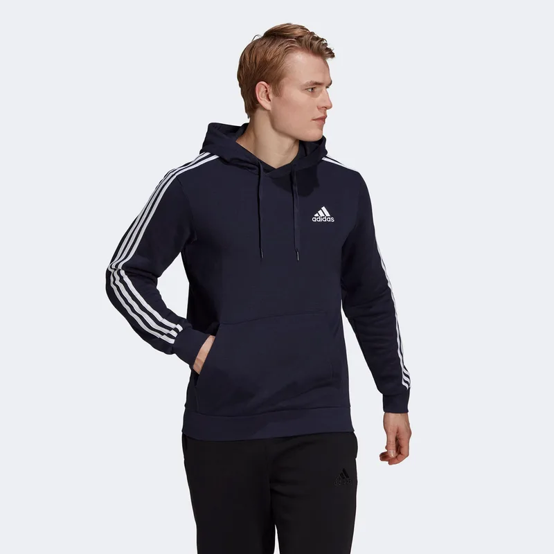 ESSENTIALS FLEECE 3-STRIPES HOODIE ΜΠΛΕ