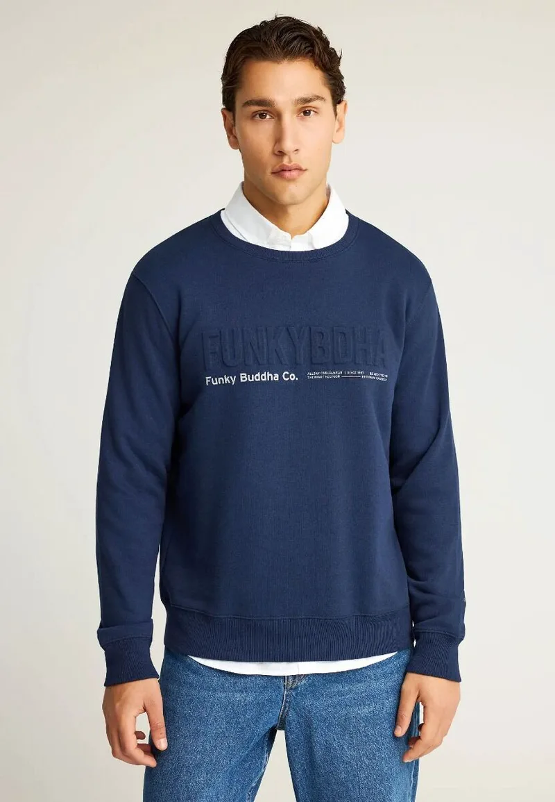 Funky Buddha Ανδρικό φούτερ λαιμόκοψη με τυπωμένο logo FBM012-008-06 Σκούρο Μπλέ
