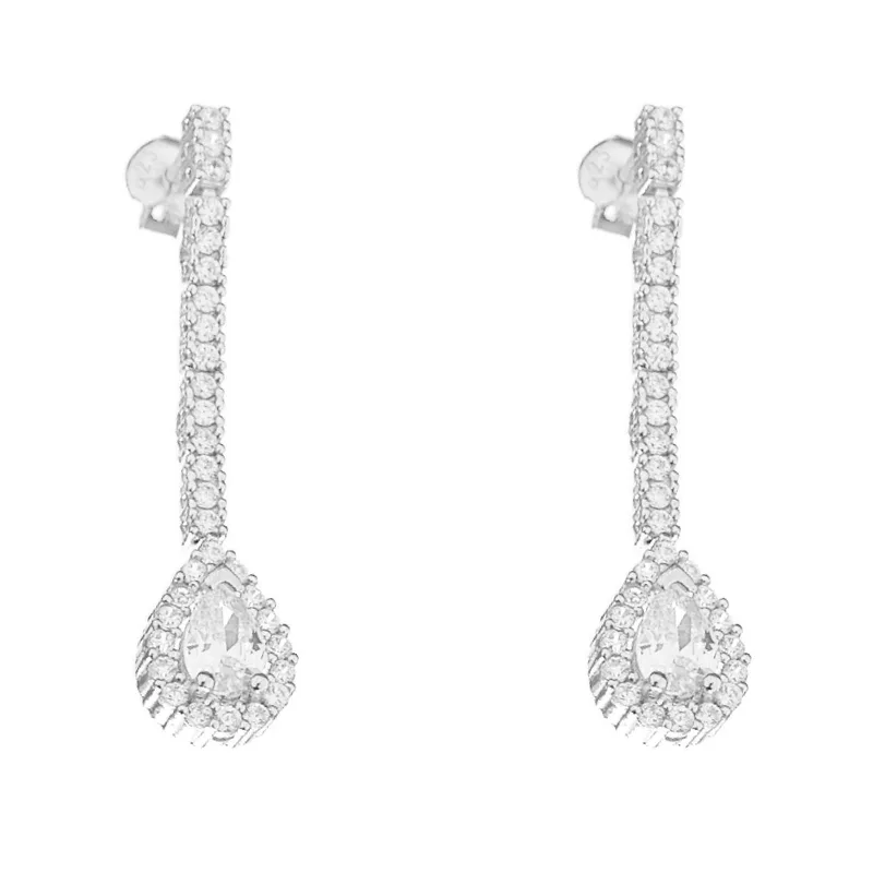 Σκουλαρίκια Ασήμι 925 Κρεμαστά Ροζέτα Άσπρα zircon Gatsa 1821