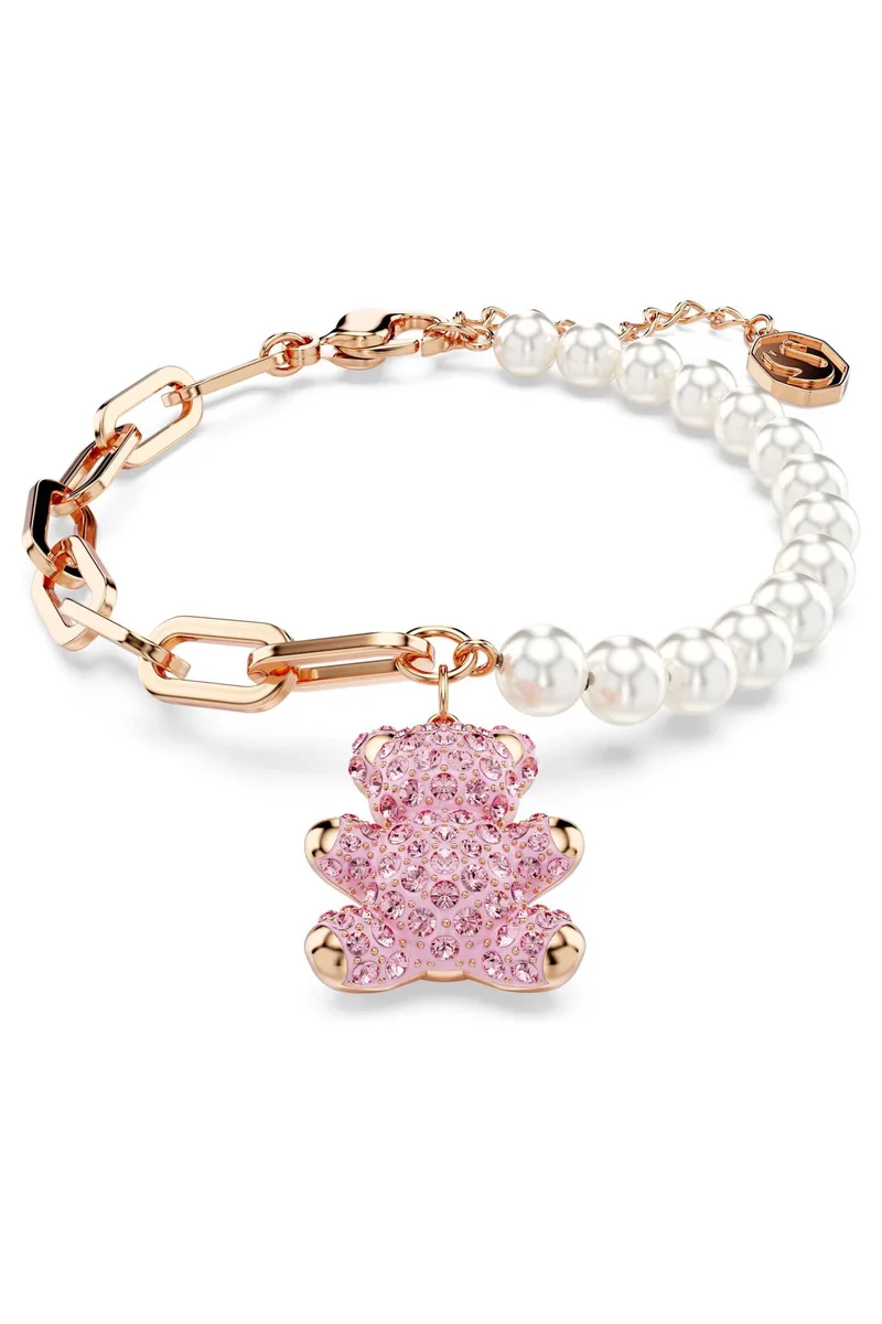 Swarovski γυναικείο βραχιόλι crystal pearl, αρκούδα, ροζ, επιμετάλλωση σε ροζ χρυσαφί τόνο "Teddy" - 5669169