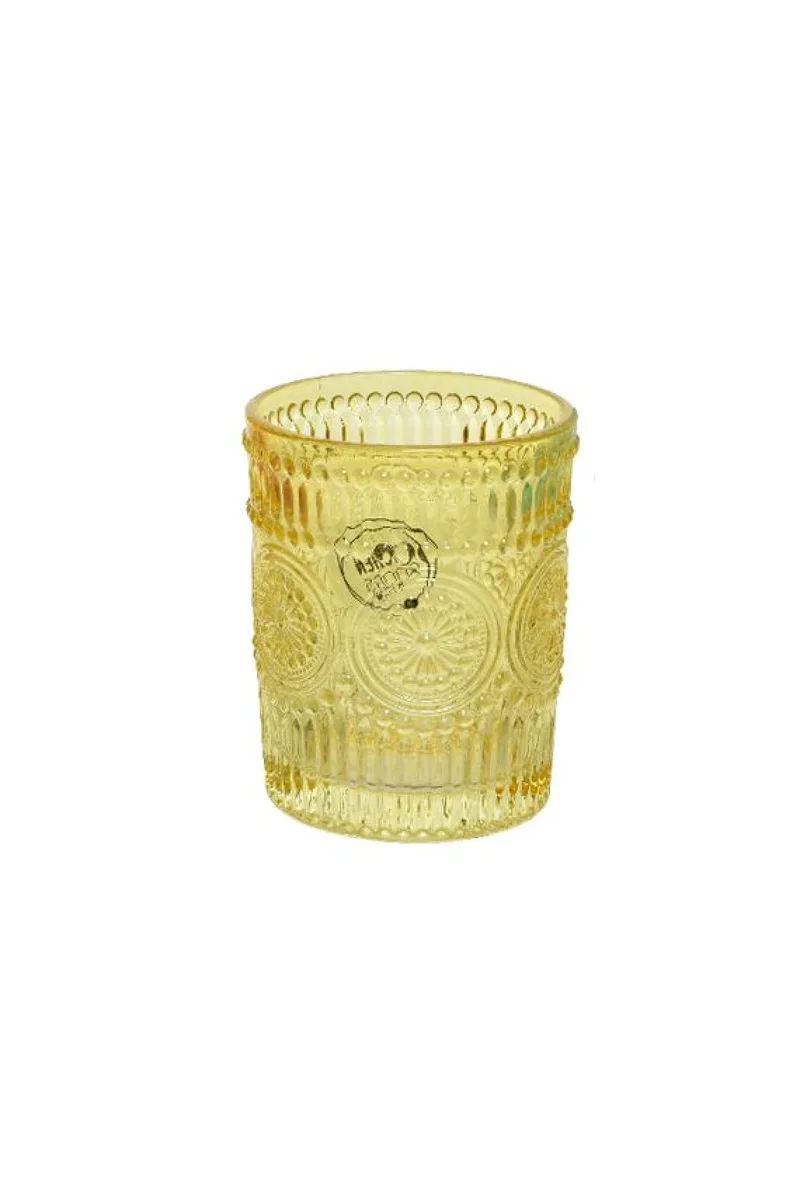 Ποτηρι Γυαλινο Με Αναγλυφο Σχεδιο 300Ml 7.9x7.9x10cm Κίτρινο Kaeming