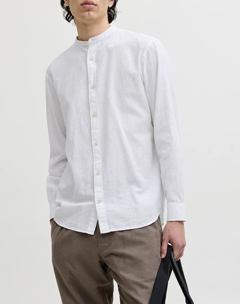 JACK&JONES JJESUMMER LINEN BLEND BAND SHIRT L/S SN 12289184-WHITE White