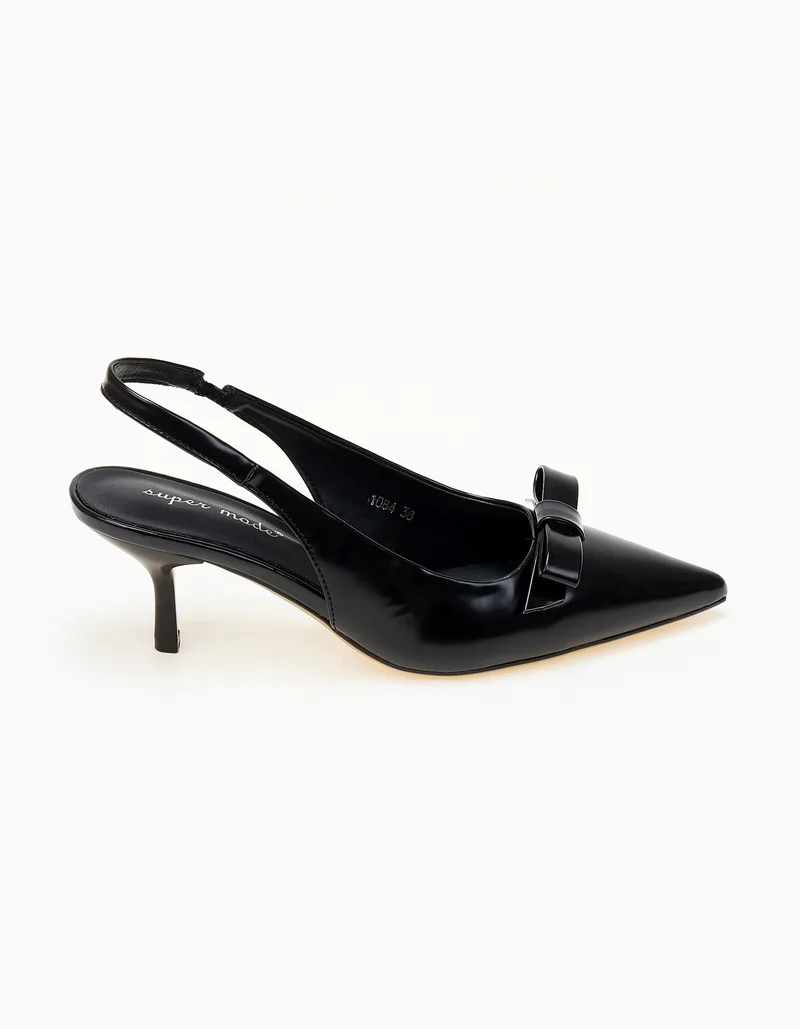 Γόβες slingback με ιδιαίτερο φιόγκο - Μαύρο