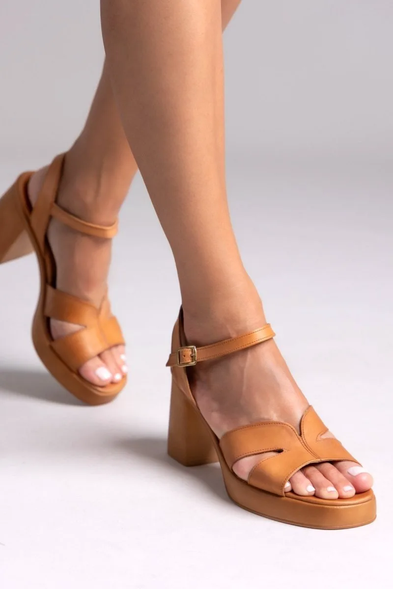 TFP Leather Cut-out Sandals - Σ808 - Tan