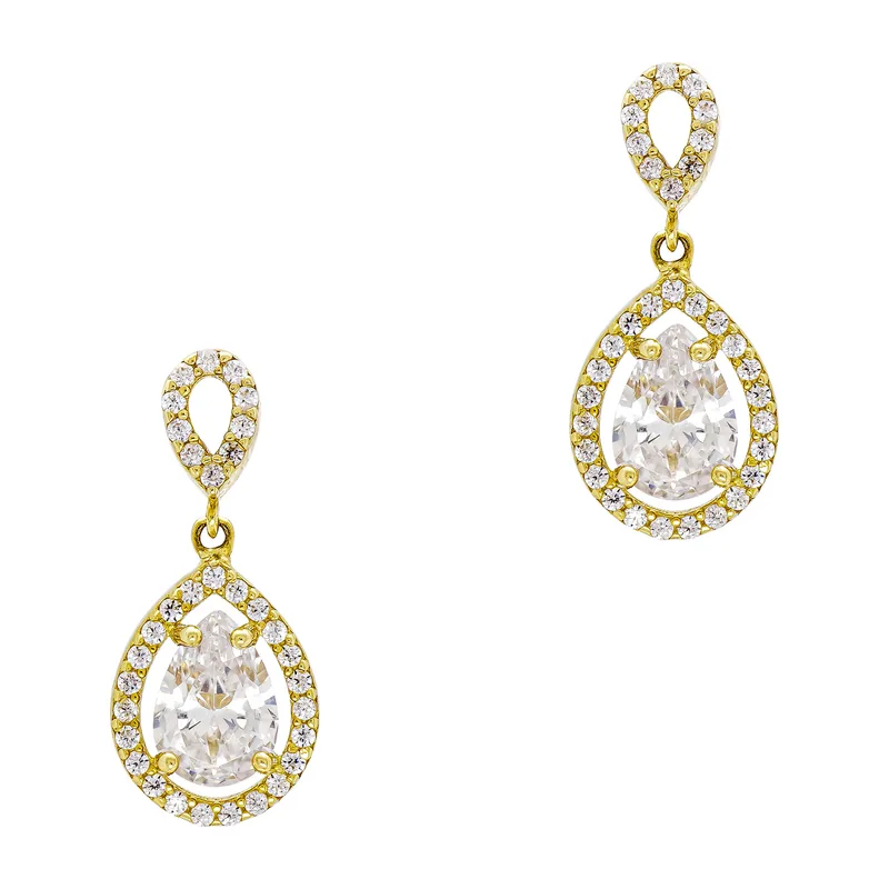 Σκουλαρίκια με Λευκές Πέτρες από Kίτρινο Χρυσό 14 Καρατίων SK3118