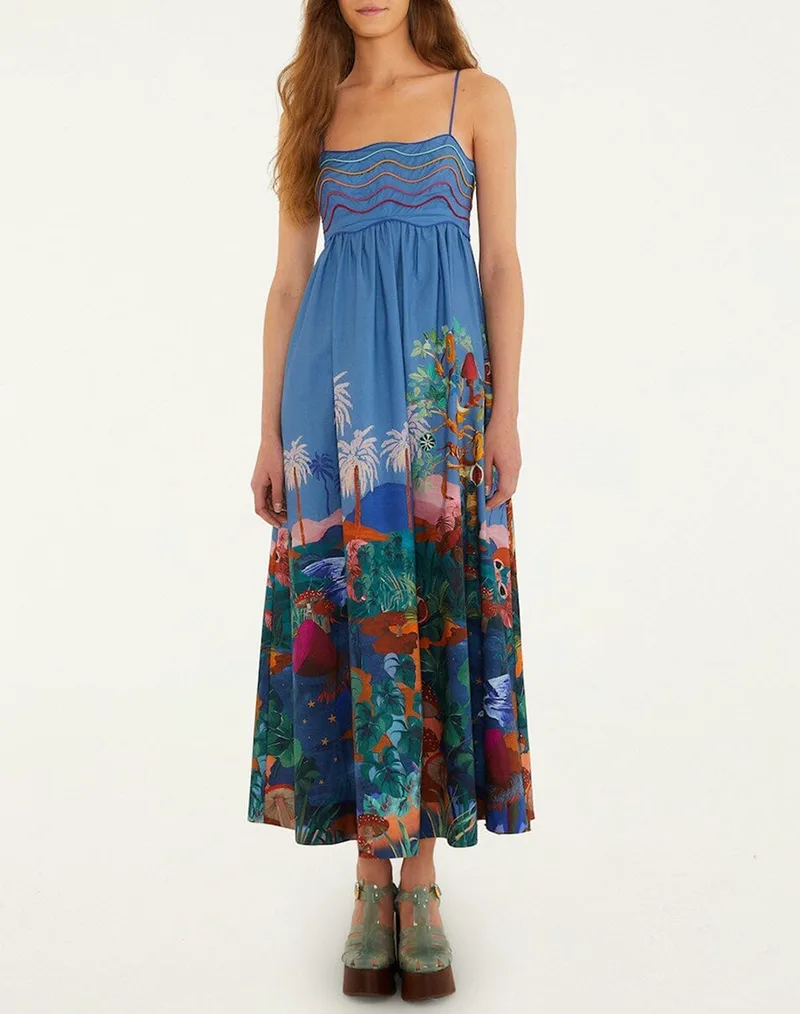 FARM RIO DREAM LANDSCAPE MULTICOLOR SLEEVELESS MAXI DRESS-DREAM LANDSCAPE MULTICOLOR 349147-26030-26030 Multi