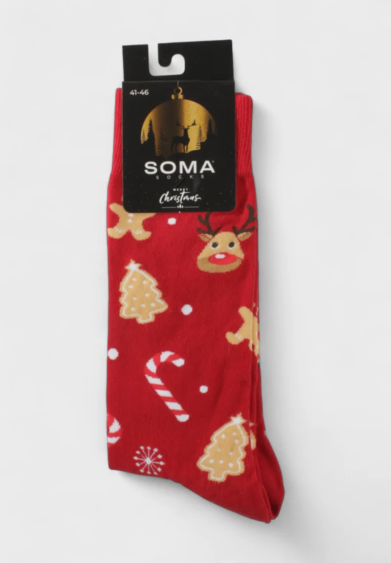 Χριστουγεννιάτικες Κάλτσες Soma Socks "Rudolph & Gingerbread Joy" SS19791-Κόκκινο