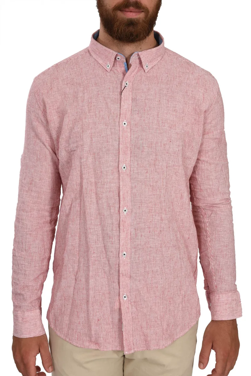 DORS ΠΟΥΚΑΜΙΣΟ BUTTON DOWN ΡΙΓΕ REGULAR FIT ΛΙΝΟ ΚΟΚΚΙΝΟ