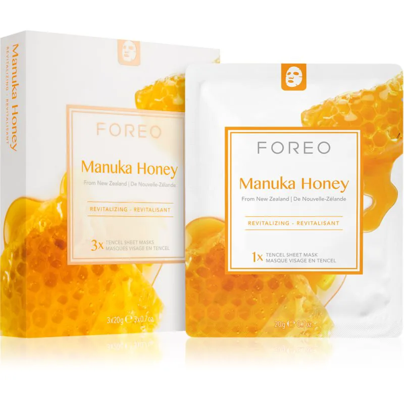 FOREO Farm to Face Sheet Mask Manuka Honey φύλλο μάσκας με ενυδατική και αναζωογονητική επίδραση 3x20 ml