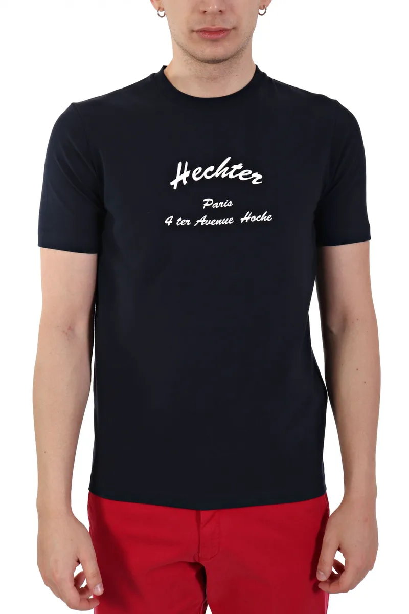 HECHTER T-SHIRT JERSEY ΛΕΥΚΟ LOGO ΜΠΛΕ ΣΚΟΥΡΟ
