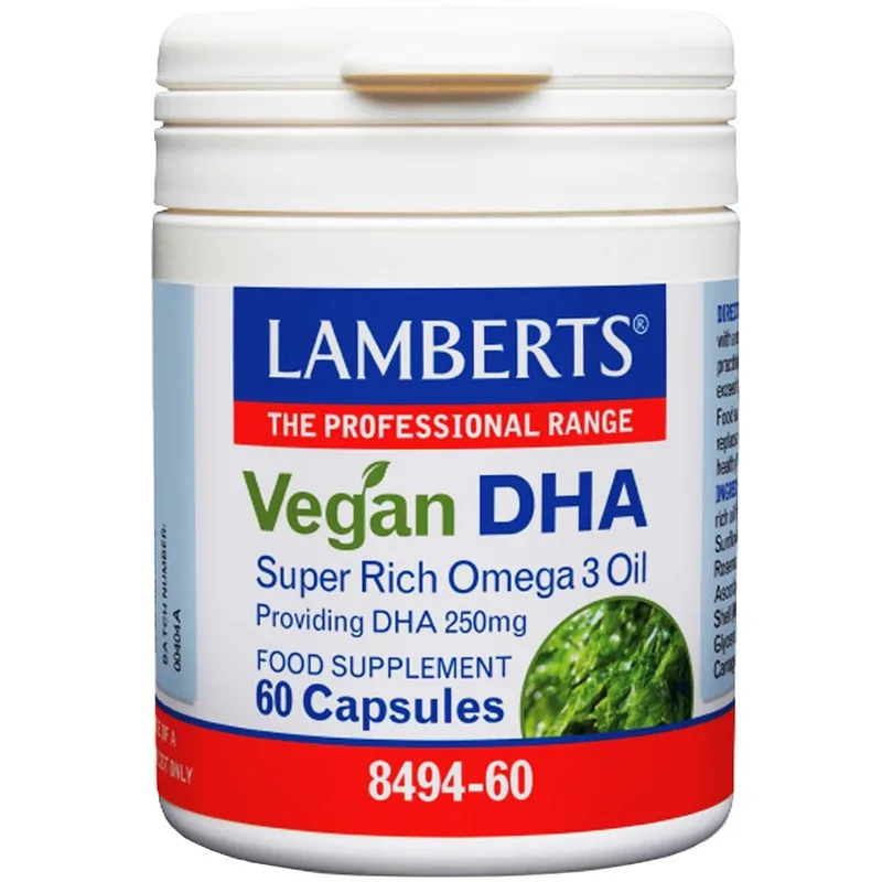 Lamberts Vegan DHA Συμπλήρωμα Διατροφής με Ω3 από Θαλάσσια Άλγη για τη Φυσιολογική Λειτουργία του Εγκεφάλου & της Όρασης 60caps