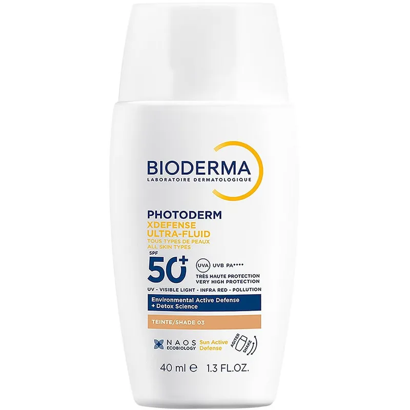 Bioderma Photoderm XDefense Tinted Spf50+ Ultra-Fluid Εξαιρετικά Λεπτόρρευστο Αντηλιακό Προσώπου Πολύ Υψηλής Προστασίας με Χρώμα για Όλους τους Τύπους Επιδερμίδας 40ml - Shade 03