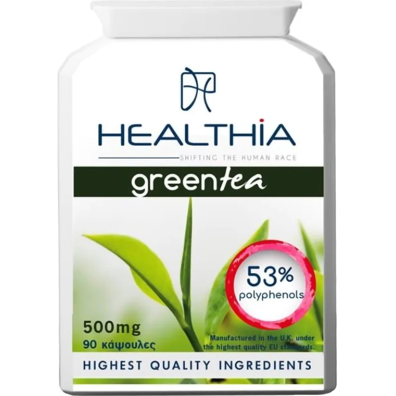 Healthia Green Tea 500mg Συμπλήρωμα Διατροφής με Τιτλοδοτημένο Εκχύλισμα Πράσινο Τσάι για Ενίσχυση του Ανοσοποιητικού, Απώλεια Βάρους & Αντιμετώπιση της Κυτταρίτιδας 90caps