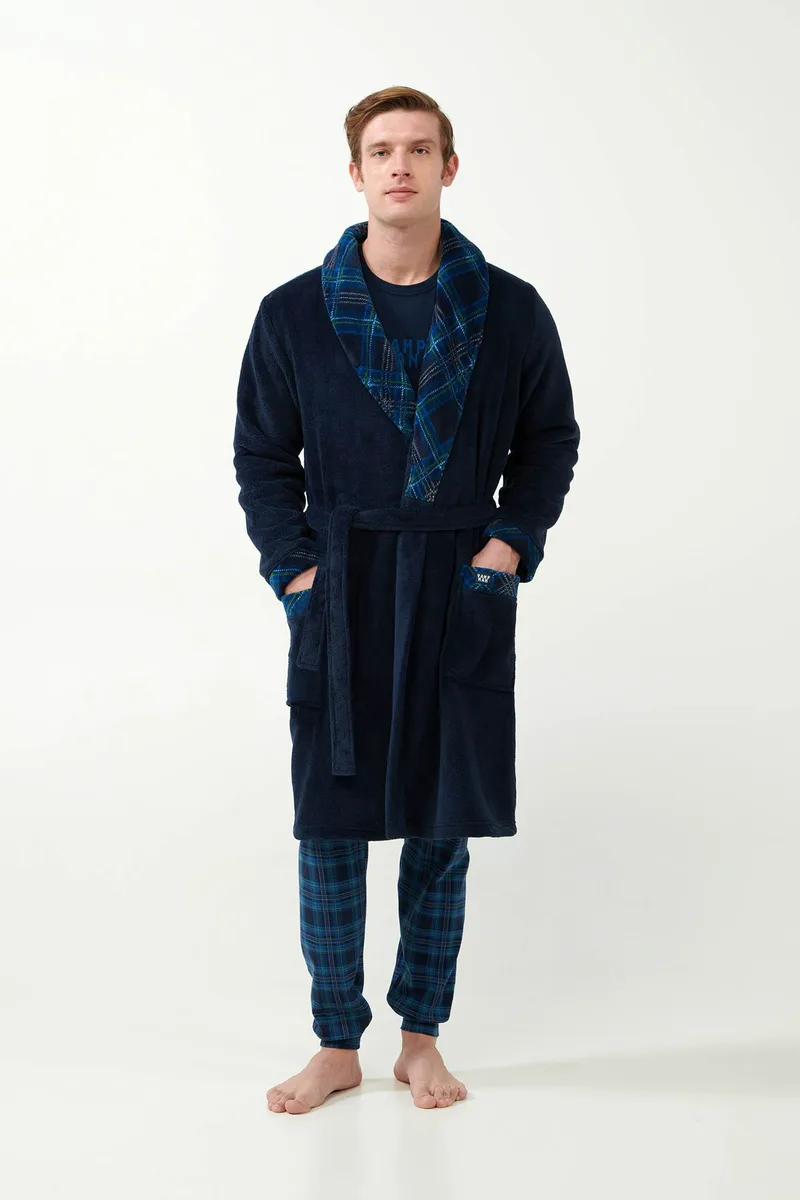 Vamp Μακριά Σταυρωτή Fleece Ρόμπα με Πέτο