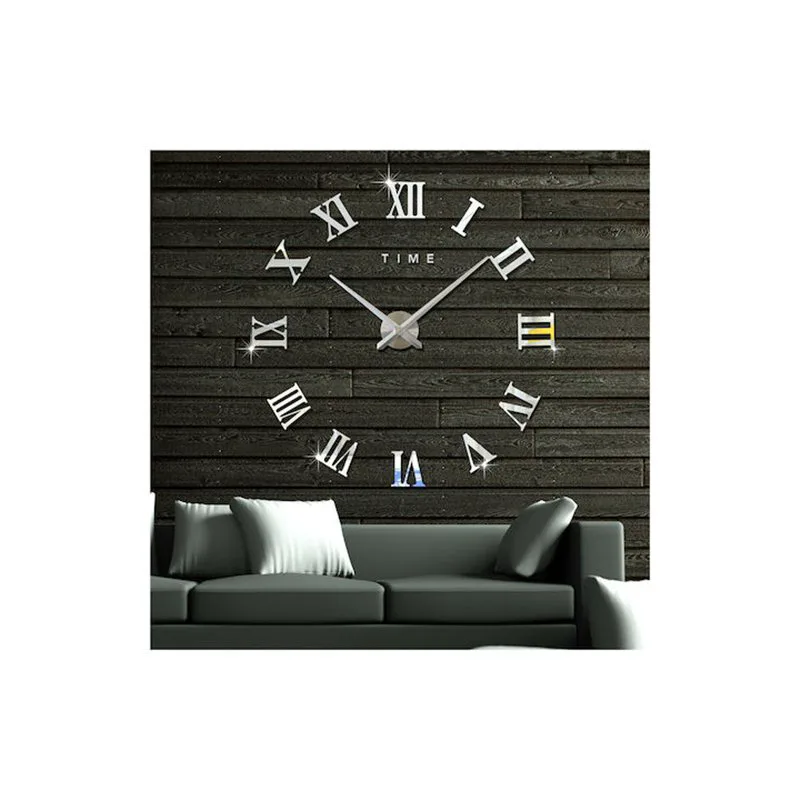Mirror Roman Do It Yourself (Διάσταση Αριθμών 12cm) Αντικέ Ρολόι Τοίχου Πλαστικό Ασημί 120cm