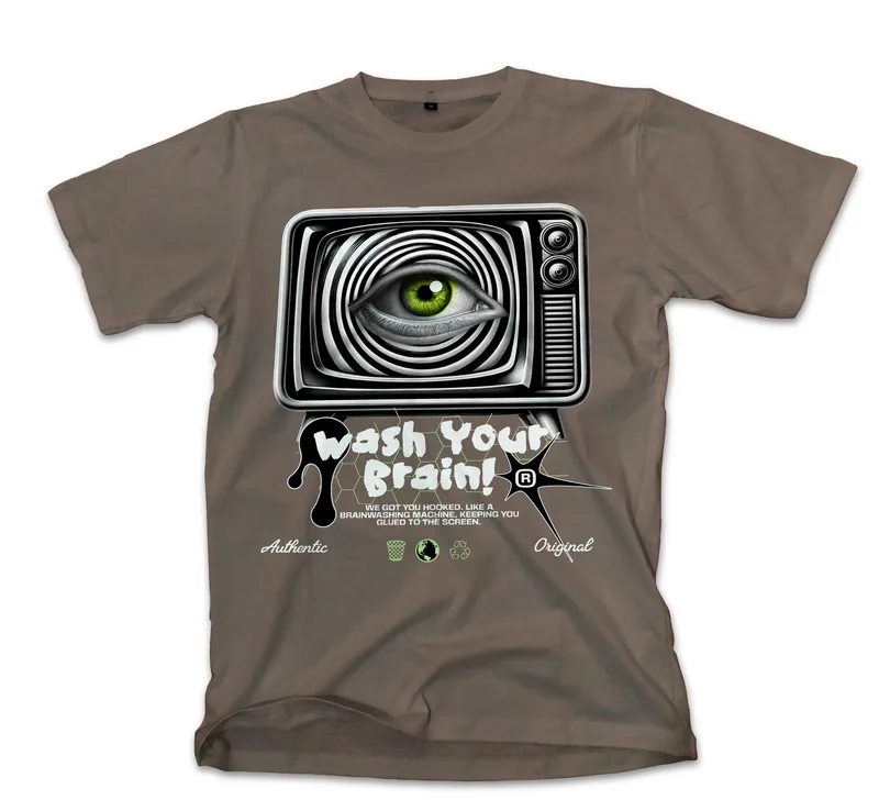 T-Shirt Wash Your Brain Pop Culture Military Green