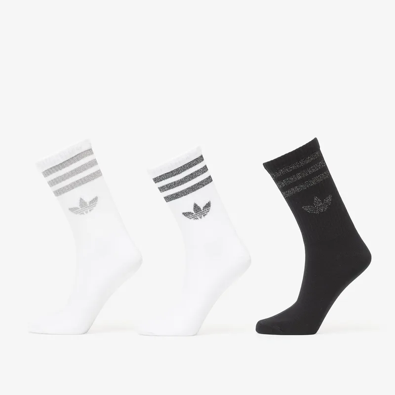 adidas 3 Stripes Glitter Crew Socks 3-Pack White/ Silver Met./ Black S